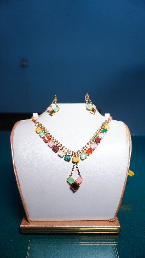 Colorful Geometric Multicolor Stone Studded Jewelery Set