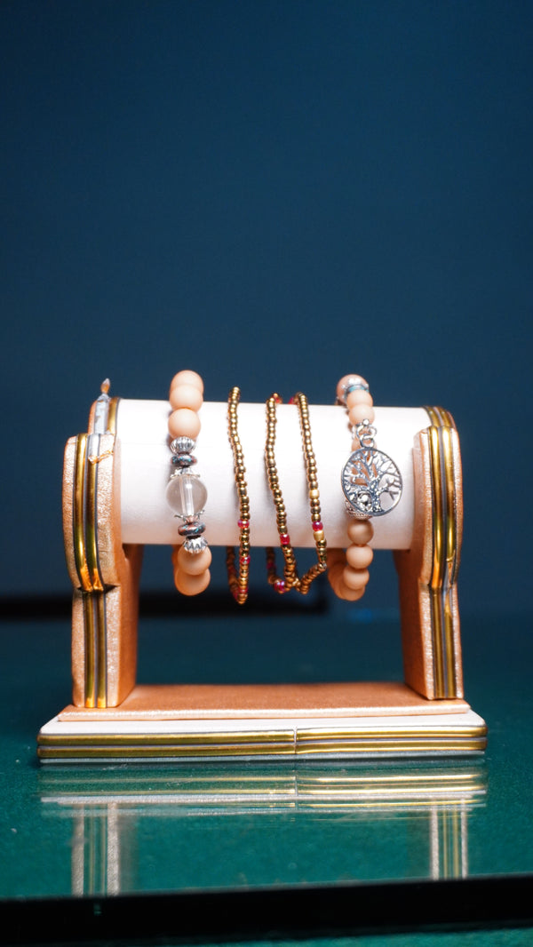 Bracelets Set for Women,Trendy Multilayer Stacking Elastic Bracelet,Colorful Crystal Beaded Heart Dangle Gold Charm Bangles