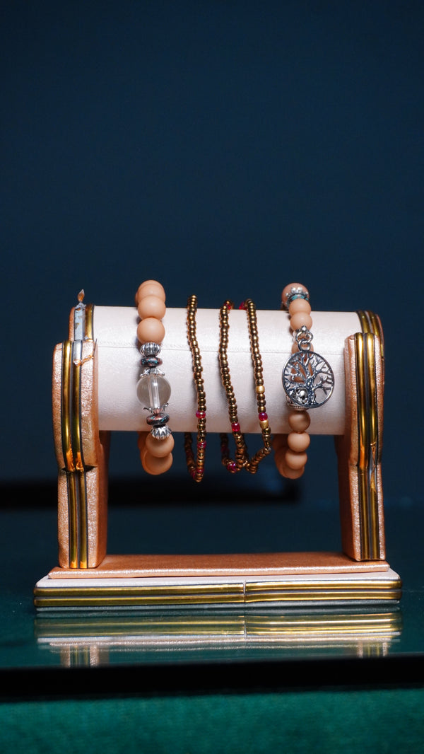 Bracelets Set for Women,Trendy Multilayer Stacking Elastic Bracelet,Colorful Crystal Beaded Heart Dangle Gold Charm Bangles
