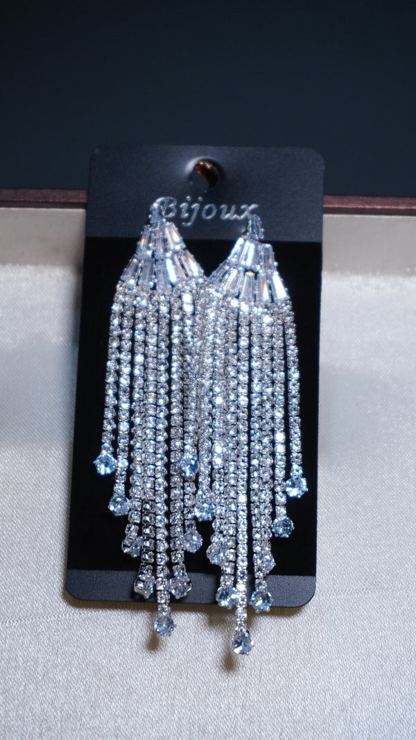 1pair Glamorous Rhinestone Tassel Drop Earrings For Women