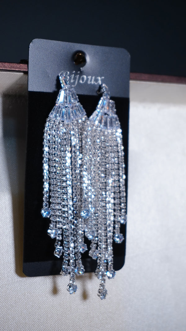 1pair Glamorous Rhinestone Tassel Drop Earrings For Women