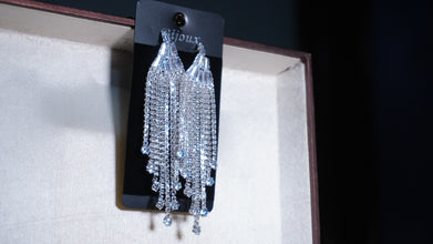 1pair Glamorous Rhinestone Tassel Drop Earrings For Women