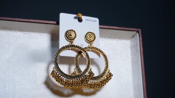 Golden Circle Oxidised Earring (Pearls Beads)