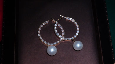 Large Gold Hoop earrings with pearls, bridesmaid gold earrings, french style jewelry, gift for woman